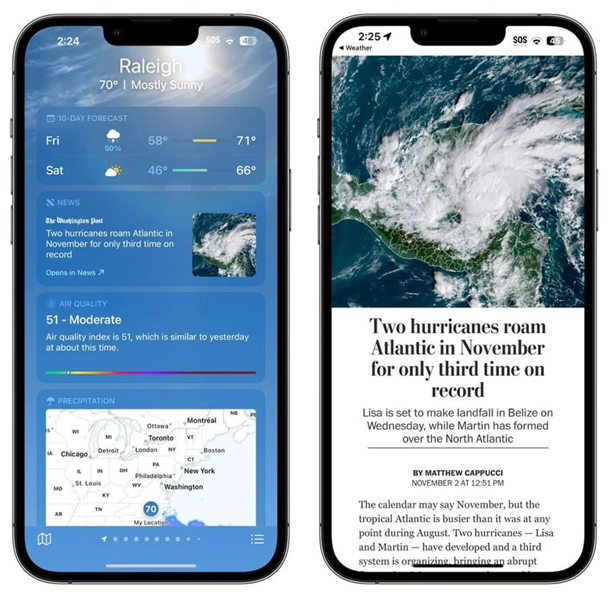 矿区苹果14维修分享iPhone 14手机如何看天气时顺带看新闻 