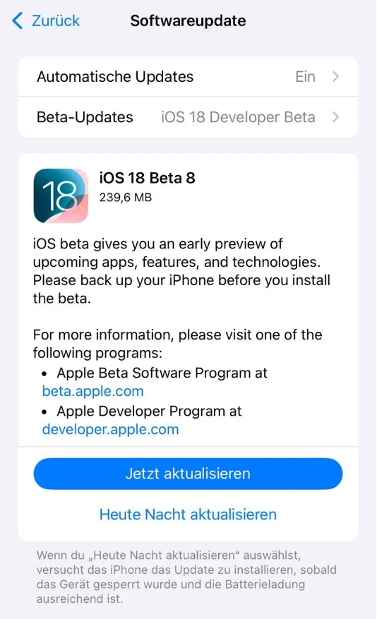 矿区苹果手机维修分享苹果 iOS / iPadOS 18 开发者预览版 Beta 8 发布 